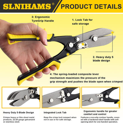 5-Blade Hand Crimper Sheet Metal Tools, Hvac Tool for 24-28 Gauge Duct Work Downspout and Stove Pipe, 10-1/2" Sheet Metal Crimper Gutter End Cap Duct Crimping Tool