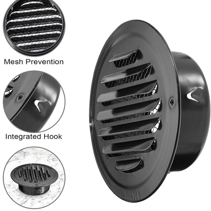 2 PCS 4 Inch Stainless Steel Air Vents round Black Soffit Vent Cover Air Vent Flat Ducting Air Outlet with Built-In Fine Mesh for Kitchen, Bathroom, Garage, Office and Warehouse Ventilation
