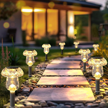 Solar Lights Outdoor, 8 Pack Mushroom Lights outside Waterproof, Solar Powered LED Lighting for Garden, Yard, Landscape, Path, Pathway, Lawn, Walkway, Driveway, Backyard Decor (Warm White)