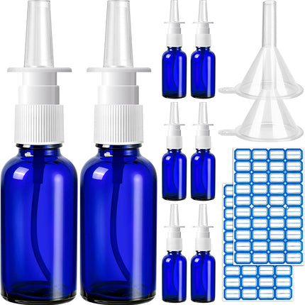 10 Pcs Nasal Spray Bottle Empty, 30Ml/1Oz 6 Pcs Refillable Nasal Spray Bottle Fine Mist Glass with 2 Funnels and 2 Labels