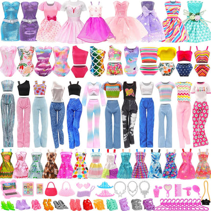 51 PCS Doll Clothes and Accessories Including Fashion Dresses, Tops and Pants Outfits, Party Dresses, Swimsuits Bikini 38 PCS Shoes Hangers and Other Accessories for 11.5 Inch Dolls