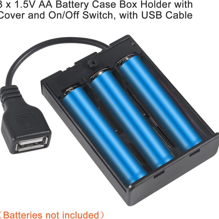 3Pcs 3 AA Battery Holder USB Female Socket 3 AA Battery Case Box Holder with Cover and On/Off Switch