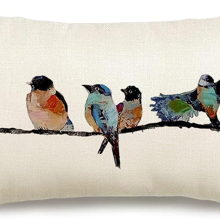 12X20 Lumbar Pillow Decorative Throw Pillows,Small Hand-Painted Outdoor Birds Pillowcases,Spring Summer Pillows Decorative Throw Cushion Covers Linen for Couch Sofa Teal Blue