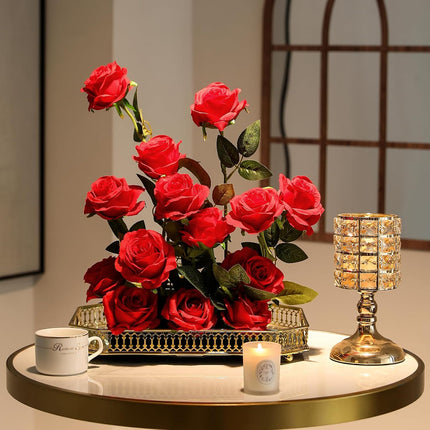40PCS Red Roses Artificial Flowers - Long Stem Fake Roses Bouquet Silk Red Flowers Artificial Rose for Wedding Centerpiece Home Decor & Valentines Floral Arrangement