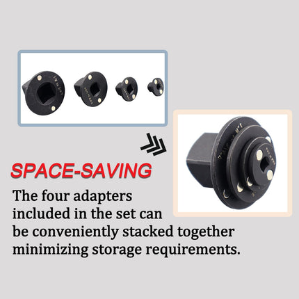4PCS Low Profile Impact Socket Adapter Set. Drive Ratchet Adapter Set (1" to 3/4", 3/4" to 1/2", 1/2" to 3/8",And 3/8" to 1/4"）