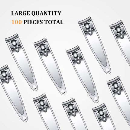 100 Pieces Nail Clippers Set Bulk for Men Women Ultra Sharp Stainless Steel Fingernail Toenail Clippers Portable Travel Sturdy Trimmer Pointed Pedicure Manicure Care (Silver)