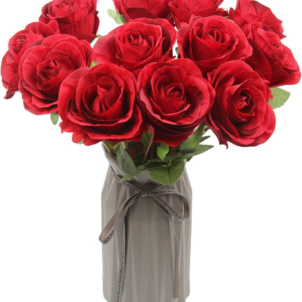Artificial Roses Flowers for Flower Arrangement, 12 Pcs Silk Red Rose Bouquet for Home Decoration, Faux Roses for Parties and Wedding Decoration (Red, 12)