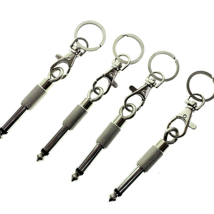 4Pcs Guitar and Bass Plug Keychains, 6.35Mm 1/4 Inches Audio Jack, Music Enthusiasts Accessories, Electric Amplifier Connector Key Rings for Wall Mountable Amp Cable Holder Kit (Silver)