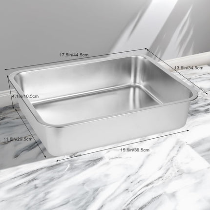 Stainless Steel Cat Litter Box for Big Cats,Small Stainless Steel,Large Metal Cat Litter Box-Easy to Clean.(17.5" L X 13.6" W X 4.1" H).