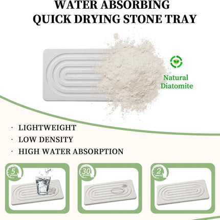 2 PCS Water Absorbing Diatomite Coasters, Stone Drying Mat for Kitchen Counter, Quick Dry Stone Mat Trays for Bathroom Kitchen Counter, Soap Dish Tray Used for Hand Soaps (White, 8.3" X 4")