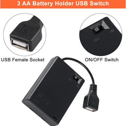 3Pcs 3 AA Battery Holder USB Female Socket 3 AA Battery Case Box Holder with Cover and On/Off Switch