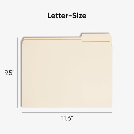 File Folders Letter Size, Reinforced 1/3-Cut Tab, Assorted Positions, Letter Size, Manila Folders 8.5 X 11, 100 per Box (10334)