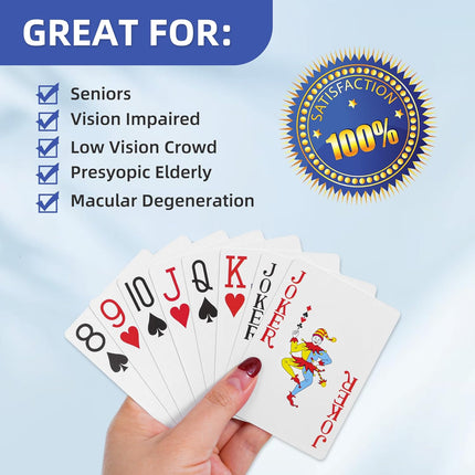 Large Print Playing Cards 6 Pack, Deck of Cards for Seniors, Vision Impaired, Low Vision Crowd, Poker Playing Cards for Blackjack, Euchre, Canasta Cards Game, Jumbo Index