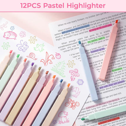 62PCS Aesthetic School Supplies with Corduroy Pencil Case, Pastel Highlighters Gel Pens Mechanical Pencils, Cute College Essentials Set (Cherry)