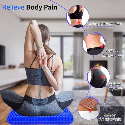 Gel Seat Cushion for Long Sitting, Extra Thick Gel Cushion for Wheelchair Soft Chair Pads for Office Home Chairs Car Seats Long Trips - Back Sciatica Hip Tailbone Pain Relief Cushion (Blue)