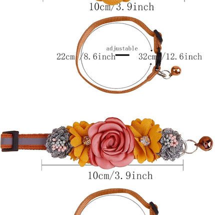 2 Pack Cat Collar Pink Floral with Bell and Removable Flower Bowtie Breakaway Adjustable Cat Collar for Girl Kitten Puppy Small Cats Dogs Daily Decoration (XQ10-4)