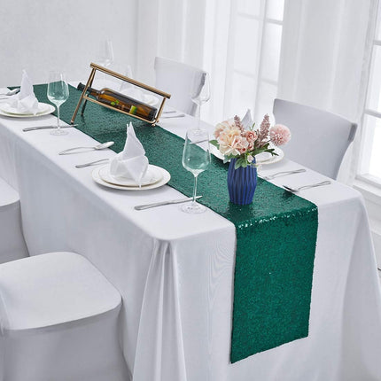 2 Packs 12 X 72 Inches Hunter Green Sequin Table Runner, Glitter Runner for Birthday Party Supplies Decorations Wedding Bachelorette Holiday Celebration Bridal Shower Baby Shower