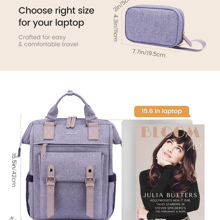 Laptop Backpack Purse for Women, Cute College School Backpack Bookbag for Teenager Girls, Teacher Nurse Bags Work Travel Backpack, Business Computer Laptop Bag Daypack, 15.6 Inch, Purple