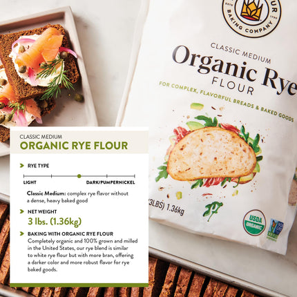 King Arthur Organic Medium Rye Flour - 3 Lbs for Complex Flavorful Breads & Baked Goods - 100% US Grown & Milled - Non-Gmo Project Verified - Robust Flavor for Rye Bread, Cookies & More