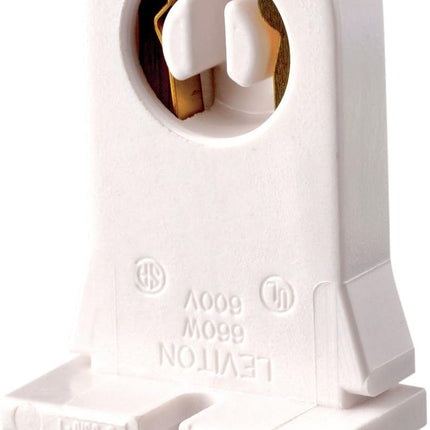 Medium Base, Bi-Pin, Standard Fluorescent Lampholder, Tall Profile, Slide-On, Turn-Type, Disconnect, Quick-Connect 18AWG, 13354-D, White