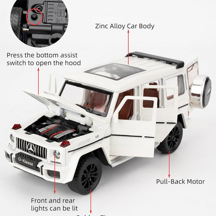 1/32 Scale Car Model Compatible for Collectible G63 AMG Diecast Toy Vehicle, Zinc Alloy Pull Back Toy Car with Sound and Light for Adult Boys Girls 3 4 5 6 7 8（White）