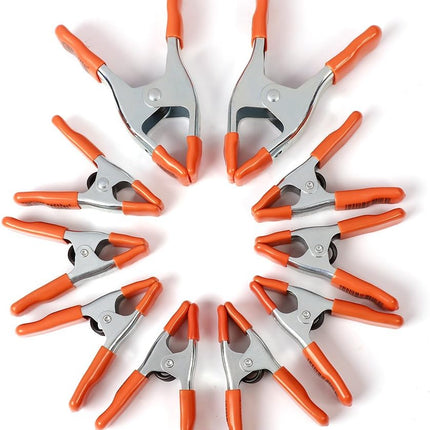 6-Inch, 4-Inch Heavy Duty Metal Spring Clamps Set, 2-Inch, 1-Inch Jaw Opening, with Protective Handles and Tips, 10-Piece