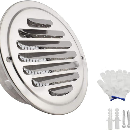 4 Inch round Soffit Air Vent Stainless Steel Louver Grille Cover Wall Air Ventilation Outlet Hood with Built-In Screen Mesh for Kitchen Bedroom Bathroom Office Etc