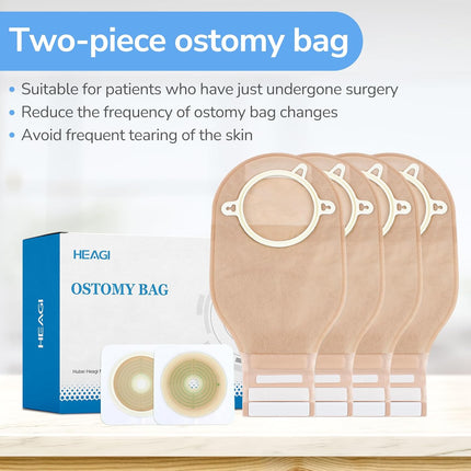 22Pcs Ostomy Supplies Colostomy Bags, 2-Piece Colostomy Bags, Two-Piece Drainable Pouches with Closure for Ileostomy Stoma Care, Cut-To-Fit, 70Mm Max (16 X Ostomy Bags+ 6 X Skin Barrier）