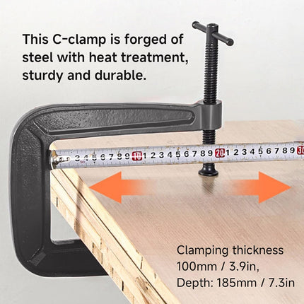 Heavy Duty Deep Throat U-Clamp G Type Woodworking Steel Deep Reach C-Clamp DIY Carpentry Clamping Device Jaw Opening DIY Carpentry Clamping Device (100,185Mm)