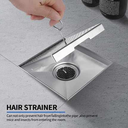 Square Shower Drain, 304 Stainless Steel 4 Inch Shower Floor Bathroom Shower Drain with CUPC Certified, Brushed Nickel 4'' Square Floor Drain, for Bathroom Toilet Washroom Drain Water