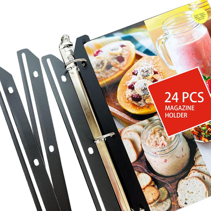 24Pcs Magazine Holder for Binder, 3 Hole Punched，Magazine Organizer, 3 Ring Binder Insert Strips, Organizer, Storage, Black