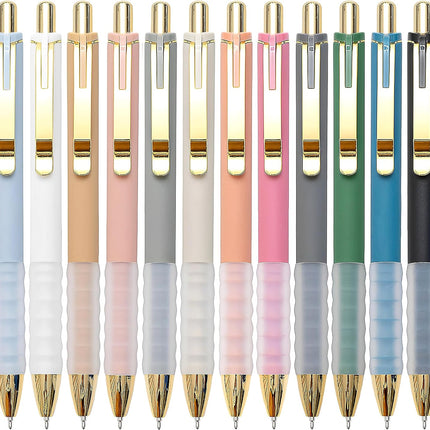 Ballpoint Pens Black Medium Point 1Mm Pen with Super Soft Grip Ball Point Pen for Men Women Retractable Pens (Gold-12 Pcs)