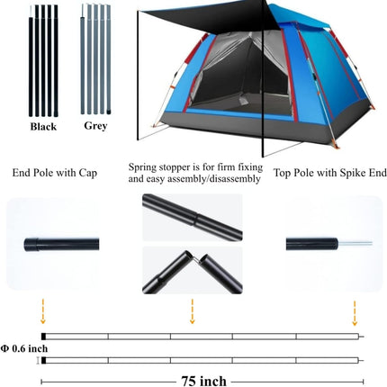 Adjustable Tent Poles Steel Rods for Tarp Canopy Camping Replacement Set of 2 (Black)