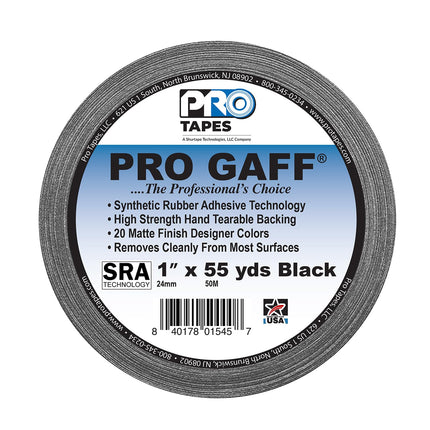 1" Width tapes  Gaff Premium Matte Cloth Gaffer'S Tape with Rubber Adhesive, 11 Mils Thick, 55 Yds Length, Black (Pack of 1)