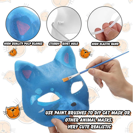 36 Pcs DIY Therian Mask Kit Bulk 30 Blank Animal Mask with Faux Fur Eye Mesh for Christmas Gear Therian