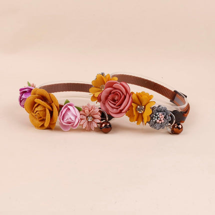 2 Pack Cat Collar Pink Floral with Bell and Removable Flower Bowtie Breakaway Adjustable Cat Collar for Girl Kitten Puppy Small Cats Dogs Daily Decoration (XQ10-4)