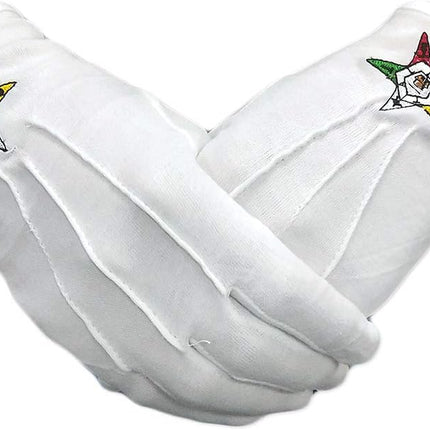 Order of the Eastern Star Hand Embroidered Cotton White Masonic Gloves