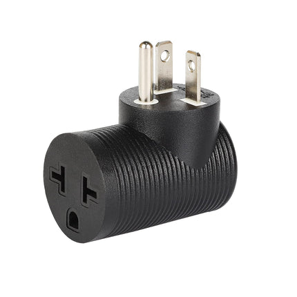 Angled 4 in 1 NEMA 5-20P Power Adapter,  NEMA 5-20P to 5-15R, 5-20R, 6-15R, 6-20R Double T-Blade Receptacle, Downward Angled Power Adapter