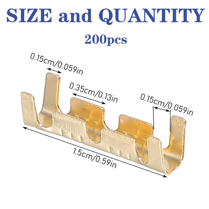 200Pcs U Shape Copper Ring Terminals, Brass Crimp Terminals Connector Open Barrel Crimp Terminal Non-Insulated Cable Wire Spade Electric Butt Connector for Electricity Automotive