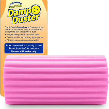 Damp Duster, Multipurpose Dusters for Cleaning - Wooden & Venetian Blind Cleaner Tool, Ridged Wet Dust Sponge for Skirting Board, Radiator, Blinds & Mirrors, Home Cleaning Products, Pink