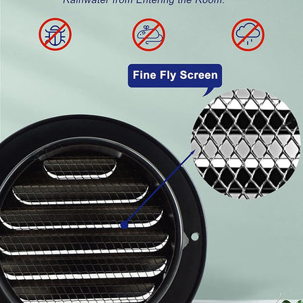 4 Inch round Air Vent Cover, Stainless Steel Soffit Vent Cover Louvered Grille Wall Vent with Built-In Fine Mesh for Garage, Apartment, RV (100Mm - 2PCS)