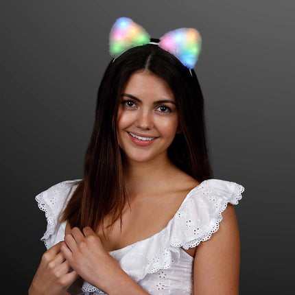 Soft Furry Light up Cat Ears Kitty Headband with Multicolor LED Lights