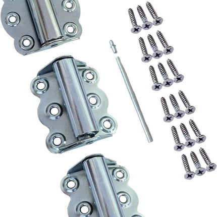 Door Spring Hinges, 2-3/4", Set of 2 Self Closing and 1 Adjustable Self Closing Hinge, Zinc Plated, 1 Set, Made in Taiwan