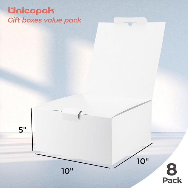 8 Pack 10X10X5 Gift Boxes, Large White Gift Boxes with Lids for Presents, Ideal for Birthday Bridesmaid Proposal Christmas Thank You Business