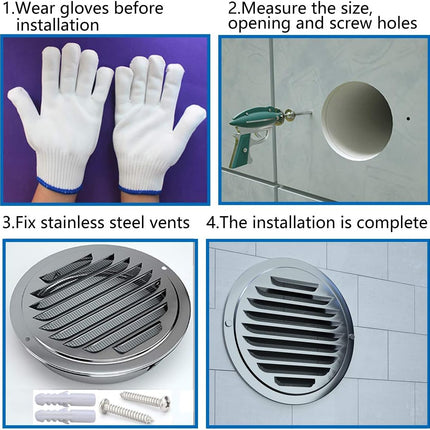 4 Inch round Soffit Air Vent Stainless Steel Louver Grille Cover Wall Air Ventilation Outlet Hood with Built-In Screen Mesh for Kitchen Bedroom Bathroom Office Etc