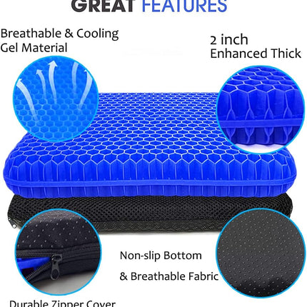 Gel Seat Cushion for Long Sitting, Extra Thick Gel Cushion for Wheelchair Soft Chair Pads for Office Home Chairs Car Seats Long Trips - Back Sciatica Hip Tailbone Pain Relief Cushion (Blue)