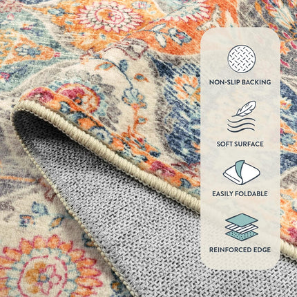 Moroccan Trellis Washable Rug, 2X3 Kitchen Rugs for Entryway Bathroom, Non-Slip Indoor Door Mat Ultra-Thin, Small Oriental Throw Carpet for Bedroom Entry Elise, Cream/Multi