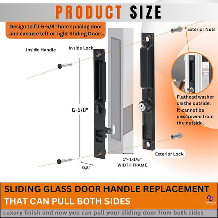 Sliding Glass Door Set, 6-5/8", Black - Patio Door Handle Replacement Thick Used on Both Left and Right-Handed. (Keyed)