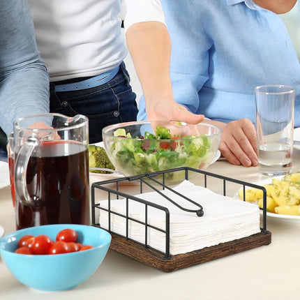 Napkin Holder for Table, Farmhouse Napkin Holders with Weighted Arm, Wood Rustic Napkin Holders for Paper Napkins, Napkins Holder for Kitchen, Dining Table