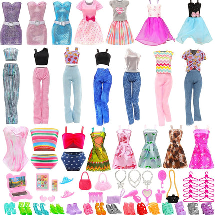 51 PCS Doll Clothes and Accessories Including Fashion Dresses, Tops and Pants Outfits, Party Dresses, Swimsuits Bikini 38 PCS Shoes Hangers and Other Accessories for 11.5 Inch Dolls